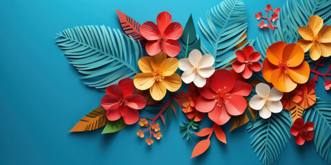 Naklejka premium Colorful paper flowers and leaves.
