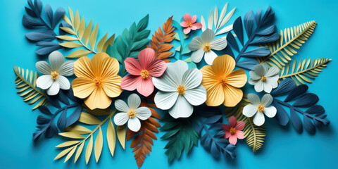 Colorful paper flowers and leaves.