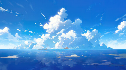 amazing wallpaper artwork of clouds over the ocean, manga anime design