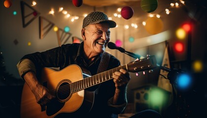 Obraz premium Photo of a Melodic Performance: Guitar Strums and Vocal Serenade