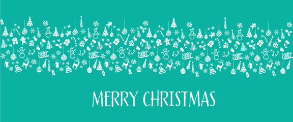 Hand draw winter christmas garland. Xmas greeting card banner ornament.  - 672864587