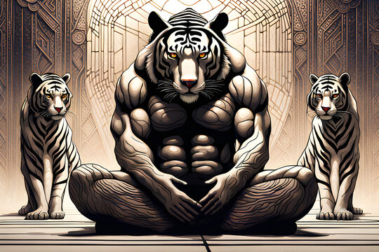 A meditating tiger. Generative AI
