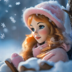 Winter's Tale. Little toy girl surrounded by toys.