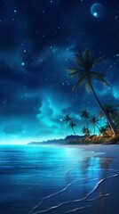Fototapeta na wymiar Beautiful starry night and beach with palm trees