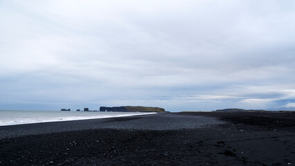 famous black beach near vik, iceland