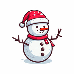 This is a vector illustration of a snowman on a white background. The illustration is simple and colorful, suitable for greeting cards, posters, or stickers.
