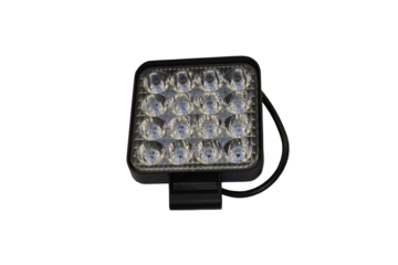 The LED headlight is isolated,square led headlight isolated on white background, additional light for SUVs, minibuses, trucks, agricultural machinery, tractors, construction machinery