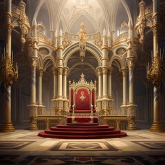 King's throne room with a grand throne and royal court - obrazy, fototapety, plakaty