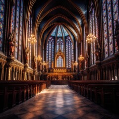 Obraz premium Majestic medieval cathedral with towering spires and intricate stained glass