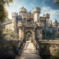 Obraz premium Majestic drawbridge leading to a medieval castle