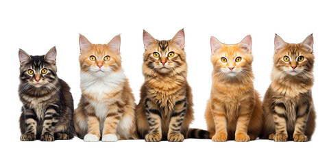 Cats isolated on transparent or white background generative ai 