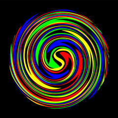 Vector abstract illustration in the form of a multicolored rainbow spiral on a black background