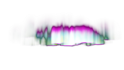 Aurora northern, polar and southern lights on transparent background. Aurora polaris, borealis and australis with green, blue, pink and purple neon lights, shining rays and swirls