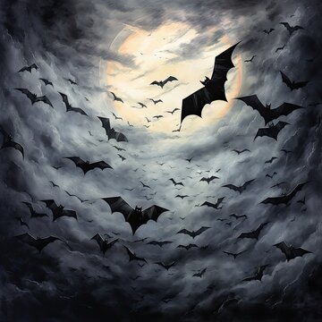 Bats flying in the midnight sky