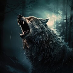 Werewolf howling under the silver moon