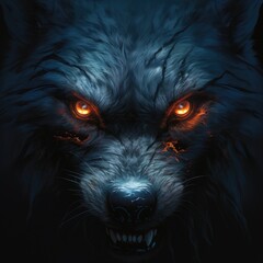 Werewolf's eyes glowing in the dark