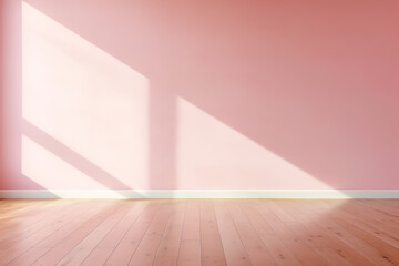 Modern pink Interior with geometrical sunlight and shadows. Empty wall mockup