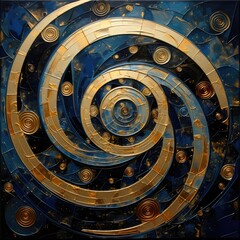Golden spirals radiating from a deep indigo center