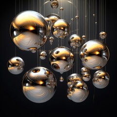 Luminous spheres of silver and gold suspended in a void