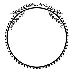 Beautiful leafy circular round frame with dots isolated on white background - vector illustration