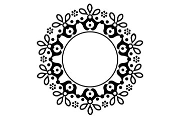 Floral round frame design concept of petals leaves and dots isolated on white background - vector illustration