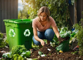 woman who recycle and compost to minimize waste