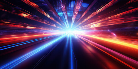 Obraz premium Ethereal neon glow on a blurred futuristic pathway.