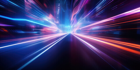 Obraz premium Ethereal neon glow on a blurred futuristic pathway.