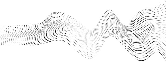 Black and white wavy dotted floating in motion. Optical illusion of waves of black and white dotted lines.