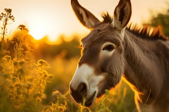 AI generated illustration of an adorable donkey standing in the wild