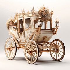 Vintage wedding carriage with luxurious amenities, isolated on white background