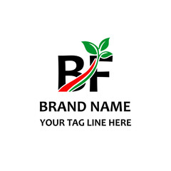 BF letters eco logo with leaf. Vector typeface for nature posters, eco friendly emblem, vegan identity, herbal and botanical cards etc. Ecology AB letters logo with green leaf.