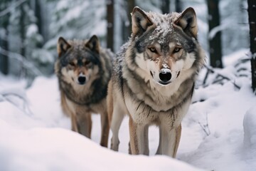 Two Wolves Walking In The Snow