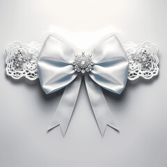 Wedding garter with white lace and blue ribbon isolated on white background - obrazy, fototapety, plakaty