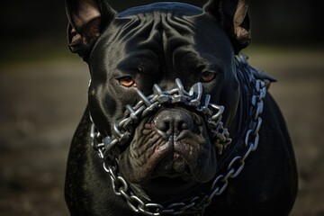 Xl Bully Wearing Metal Dog Muzzle - obrazy, fototapety, plakaty