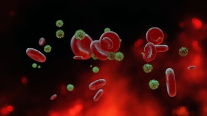 Red blood and viruses science 3d illustration design for background