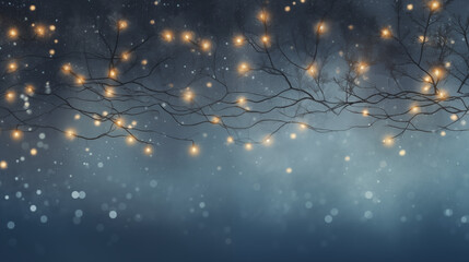 Światełka świąteczne - zimowe tło na życzenia Bożonarodzeniowe i Noworoczne. Wesołych Świąt Bożego Narodzenia i Szczęśliwego Nowego Roku