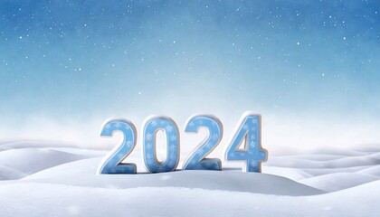 background new year 2024 snow and numbers. billboard template, postcard and signboard.