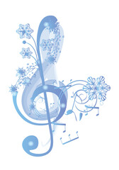 Winter music. Abstract treble clef decorated with snowflakes and notes. Vector illustration. - 672873715