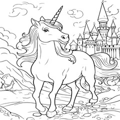 a unicorn and rainbow coloring page