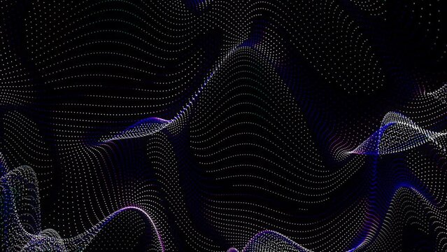 Abstract dynamic smooth wave background. Futuristic particle flow on a black background.