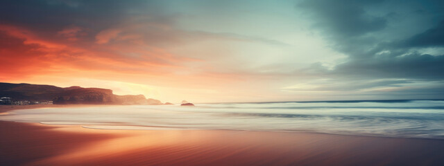 Naklejka na ściany i meble Sunset at the ocean shore , soft background banner