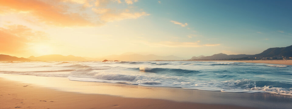 Sunset at the ocean shore , soft background banner © stock_acc