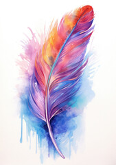 Watercolor colorful feather