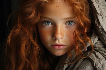 closeup of a beautiful redhead girl - Powered by Adobe