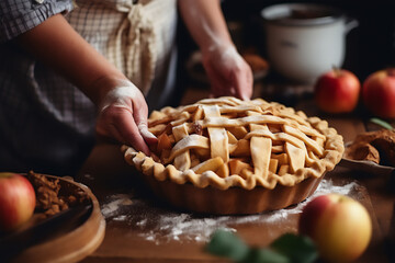 Baking an apple pie, delicious homemade apple pie cooking - obrazy, fototapety, plakaty