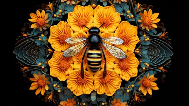 Fototapeta A mandala resembling the patterns of a honeycomb, a symbol of unity and the sweet nectar of life.