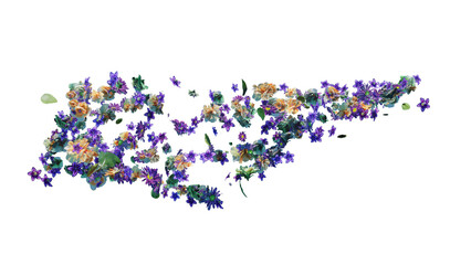 Beautiful spring flowers flying in the air, against transparent background; Creative spring floral layout. Birthday, valentines or wedding concept.
