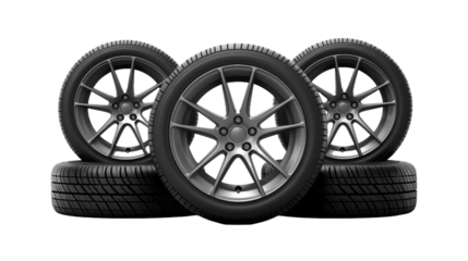 Car wheel set on transparent background