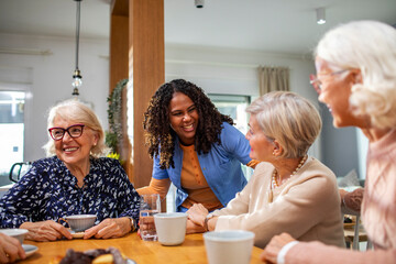Senior women with caregiver at home